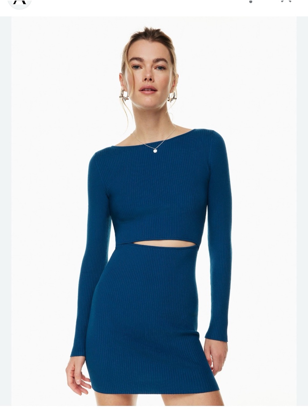 Wilfred Teal Ribbed Long-Sleeve Tunic with Midriff Cutout